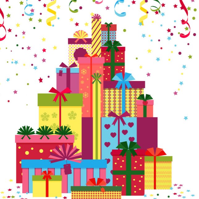 Ein Stapel farbiger Geschenkboxen Große Geschenktüte (A colorful gift bag filled with vibrant presents.  )