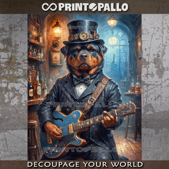 Ein Steampunk Rottweiler, der Gitarre im Pub spiel Seidenpapier (Von Creator hochgeladen)