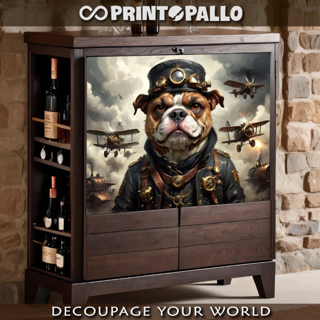 Ein steampunkter englischer Bulldogge-Armeeaviator Seidenpapier (Von Creator hochgeladen)