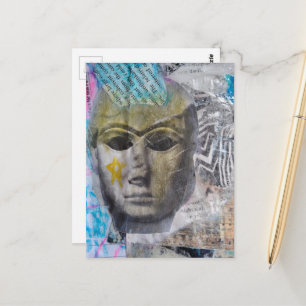 Ein steinernes Gesicht Abstracter Mixed-Media-Coll Postkarte