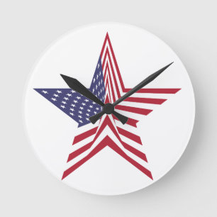 Ein Stern mit amerikanischem Flaggenmuster Runde Wanduhr