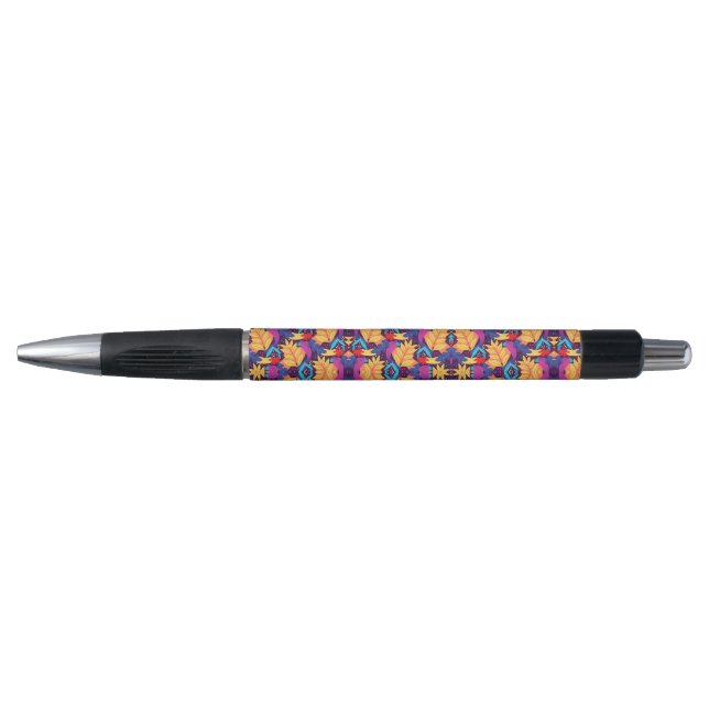 Ein Stift mit einem farbenfrohen Muster mit orange (Vorderseite)