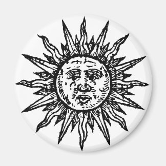 Ein stilisiertes Schwarz-Weiß-Sonnenzeichen Magnet