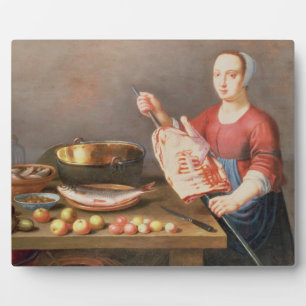 Ein Stillleben mit Fleisch und Fisch mit einem Koc Fotoplatte