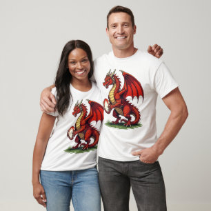 Ein stolzer roter Drache hält einen Rugbyball T-Shirt