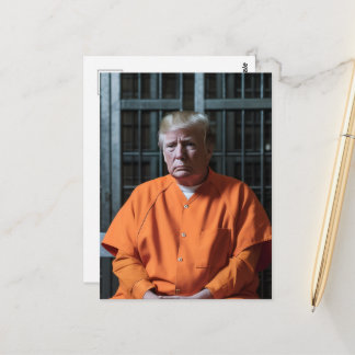 Ein Straftäter im Gefängnis hinter Gittern Postkarte