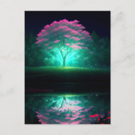 Ein strahlender Baum im Glühen des Sees Postkarte