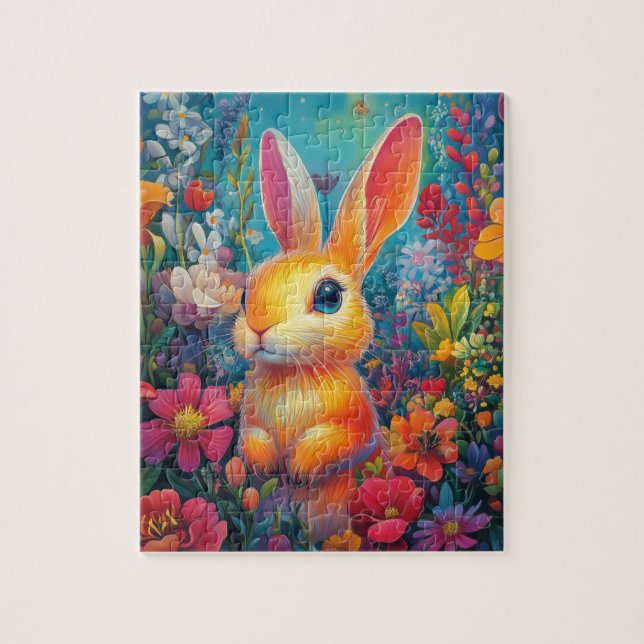 Ein strahlender Hase in einem lebendigen Garten Puzzle (Vertikal)