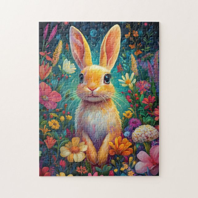 Ein strahlender Hase in einem lebendigen Garten Puzzle (Vertikal)