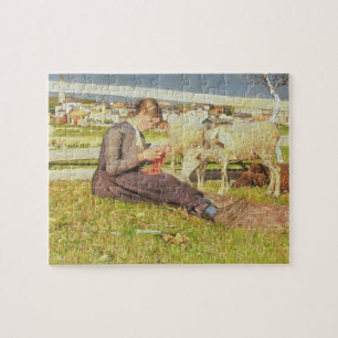 Ein strickendes Mädchen, 1888 (Öl auf Leinwand) Puzzle