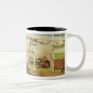 Ein strickendes Mädchen, 1888 (Öl auf Leinwand) Zweifarbige Tasse