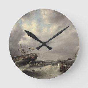 Ein Sturm in Meer (Öl auf Platte) Runde Wanduhr