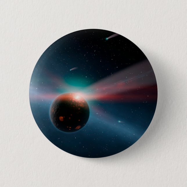 Ein Sturm von Kometen im Eta Corvi-System. Button (Vorderseite)