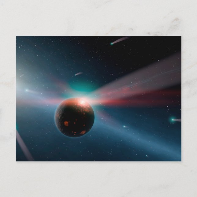 Ein Sturm von Kometen im Eta Corvi-System. Postkarte (Vorderseite)