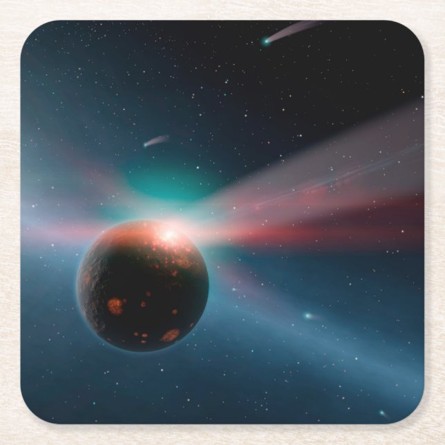 Ein Sturm von Kometen im Eta Corvi-System. Rechteckiger Pappuntersetzer (Vorderseite)