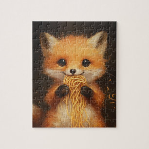 Ein superniedlicher, roter Fuchs, der Spaghetti is Puzzle