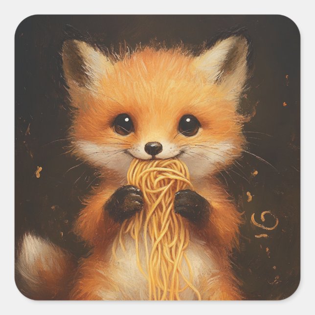 Ein superniedlicher, roter Fuchs, der Spaghetti is Quadratischer Aufkleber (Vorderseite)