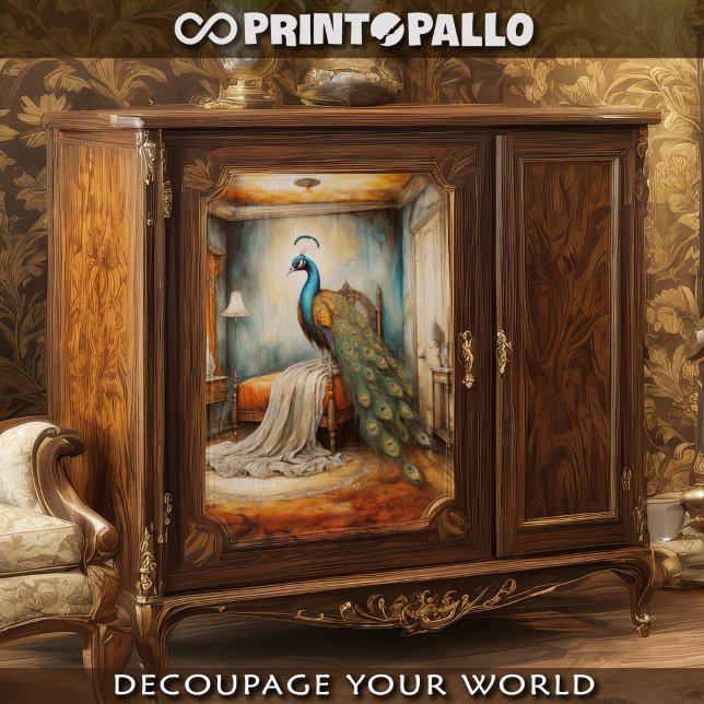 Ein surreales Gemälde eines Pfaues in einer Fantas Seidenpapier (Von Creator hochgeladen)