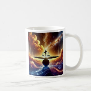Ein surrealistisches Bild eines Mannes der Gerecht Kaffeetasse
