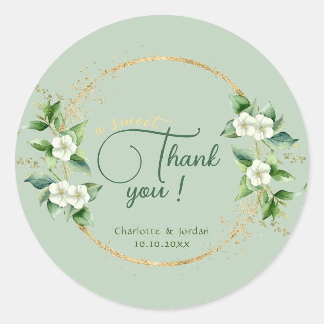Ein süß Dankeschön an Gold Grüne Eukalyptus Weddin Runder Aufkleber (Vorderseite)