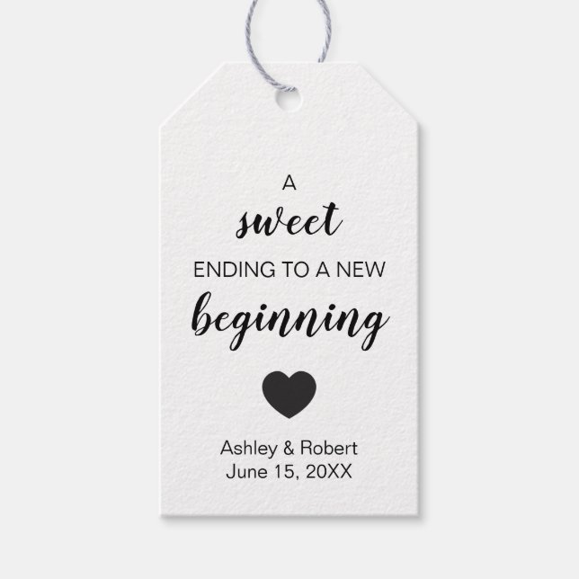 Ein Süß, der einer neuen Gastgeschenk Hochzeit end Geschenkanhänger (Vorderseite)