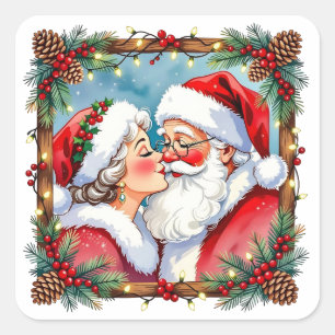 Ein süßer altmodischer Weihnachten Mr und Mrs Cl Quadratischer Aufkleber