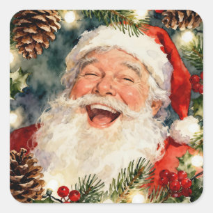 Ein süßer altmodischer Weihnachtsmann Vintage-We Quadratischer Aufkleber
