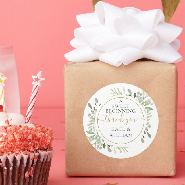 Ein süßer Anfang danke der grünen Gastgeschenk Hoc Runder Aufkleber (Party)