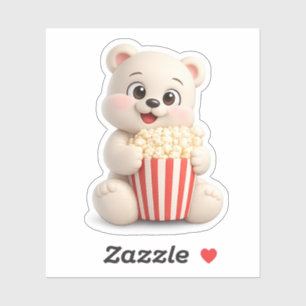 Ein süßer Bärchen-Charakter, der Popcorn isst. Aufkleber