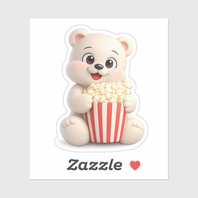 Ein süßer Bärchen-Charakter, der Popcorn isst. Aufkleber (Blatt)
