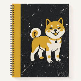 Ein süßer Cartoon-Shiba-Inu mit braunem und weißem Notizbuch