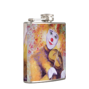 Ein süßer Clown, der Geige spielt Flachmann