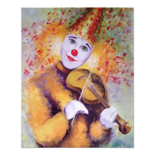 Ein süßer Clown, der Geige spielt Fotodruck