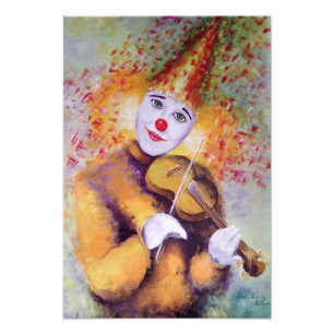 Ein süßer Clown, der Geige spielt Fotodruck