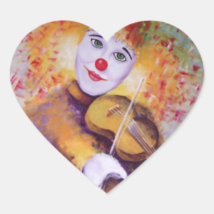 Ein süßer Clown, der Geige spielt Herz-Aufkleber