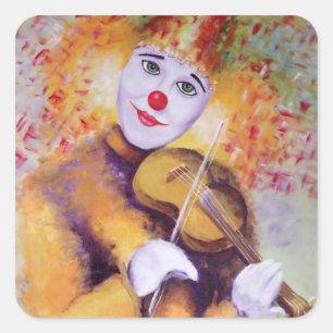 Ein süßer Clown, der Geige spielt Quadratischer Aufkleber