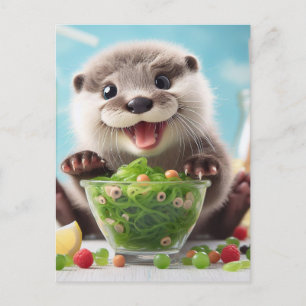Ein süßer, entzückender, glücklicher Otter, der ei Postkarte