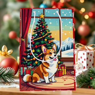 Ein süßer festlicher Corgi Weihnachten Mittlere Geschenktüte