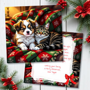Ein süßer festlicher Hund und eine Katze personali Feiertagskarte