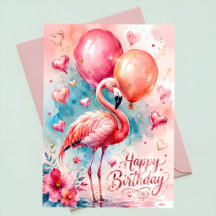 Ein süßer Flamingo mit Luftballons Herz Geburtstag