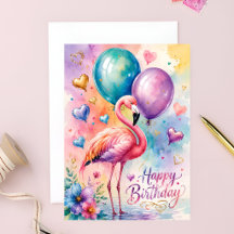 Ein süßer Flamingo mit Luftballons Herz Geburtstag
