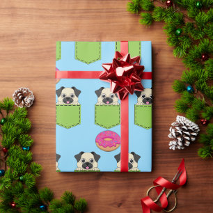 Ein süßer Hund, der hervorlugt, und ein Erdbeer-Do Geschenkpapier