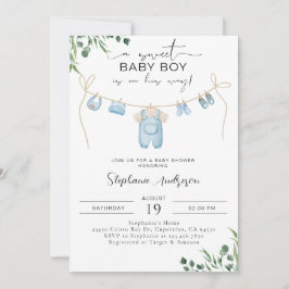 Ein süßer Junge ist unterwegs Wäsche Blue Einladung