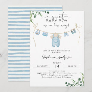 Ein süßer Junge ist unterwegs Wäsche Blue Einladung