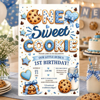 Ein süßer Keks Junge erster Geburtstag Blau Einladung