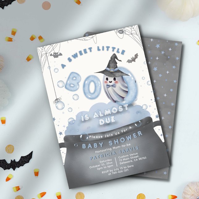 Ein süßer, kleiner Boo ist fast schon eine blaue B Einladung (A Sweet Little Boo Is Almost Due Blue Baby Shower Invitation)