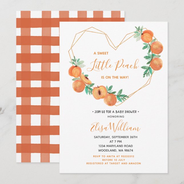 Ein süßer Kleiner Pfirsich befindet sich auf dem W Einladung (Vorne/Hinten)