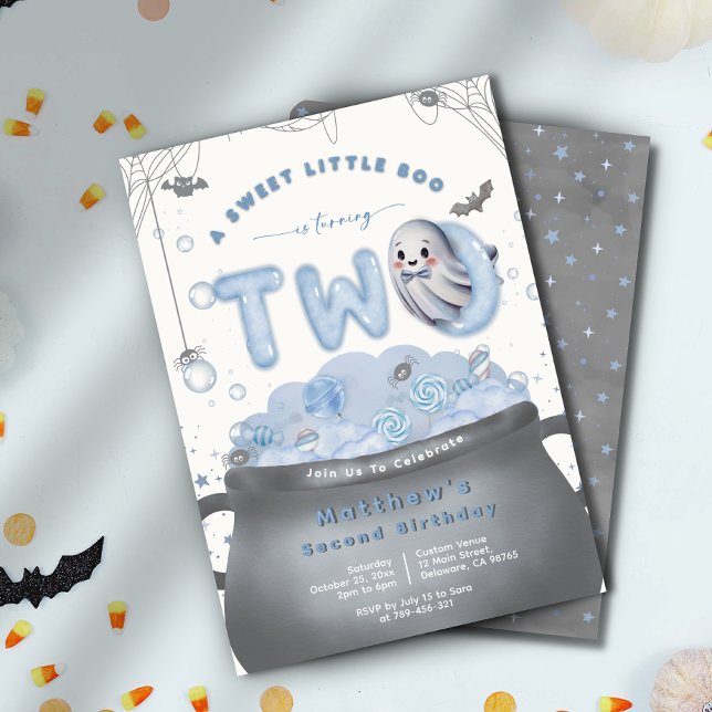 Ein süßer kleiner Schatz wird zwei - Blaue Geburts Einladung (A Sweet Little Boo Is Turning Two Blue Birthday Invitation)