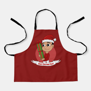 Ein süßer Kleinkind, der ein Weihnachtsgeschenk hä Schürze