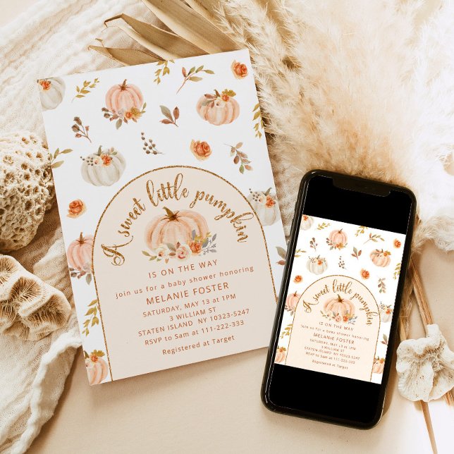 Ein süßer Kürbis ist auf dem Weg zur Babydusche Einladung (Von Creator hochgeladen)